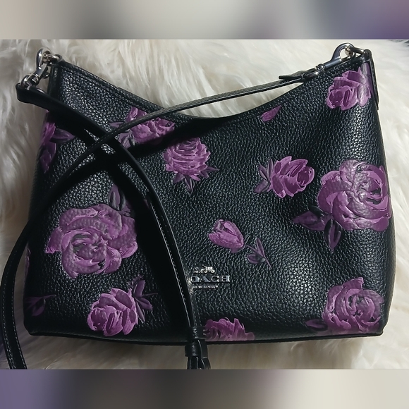 Coach Handbags - Coach Black and Purple Floral Laurel Shoulder Bag
